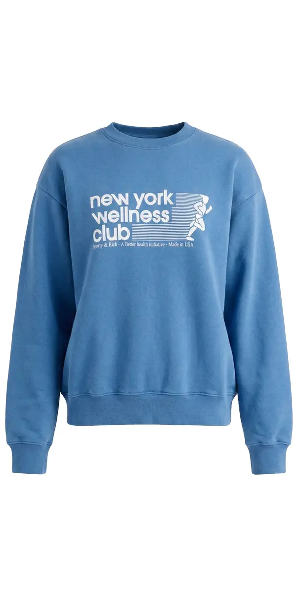 Sporty & Rich USA Wellness Club Crewneck Sweatshirt Dusty Blue White | Image 1 Sporty & Rich USA Wellness Club Crewneck Sweatshirt Dusty Blue White | Image 1