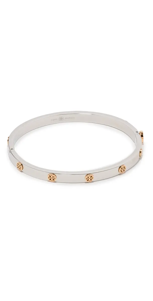 Tory Burch Thin Icon Hinge Bracelet Tory Silver/Tory Gold One Size | Image 1 Tory Burch Thin Icon Hinge Bracelet Tory Silver/Tory Gold One Size | Image 1