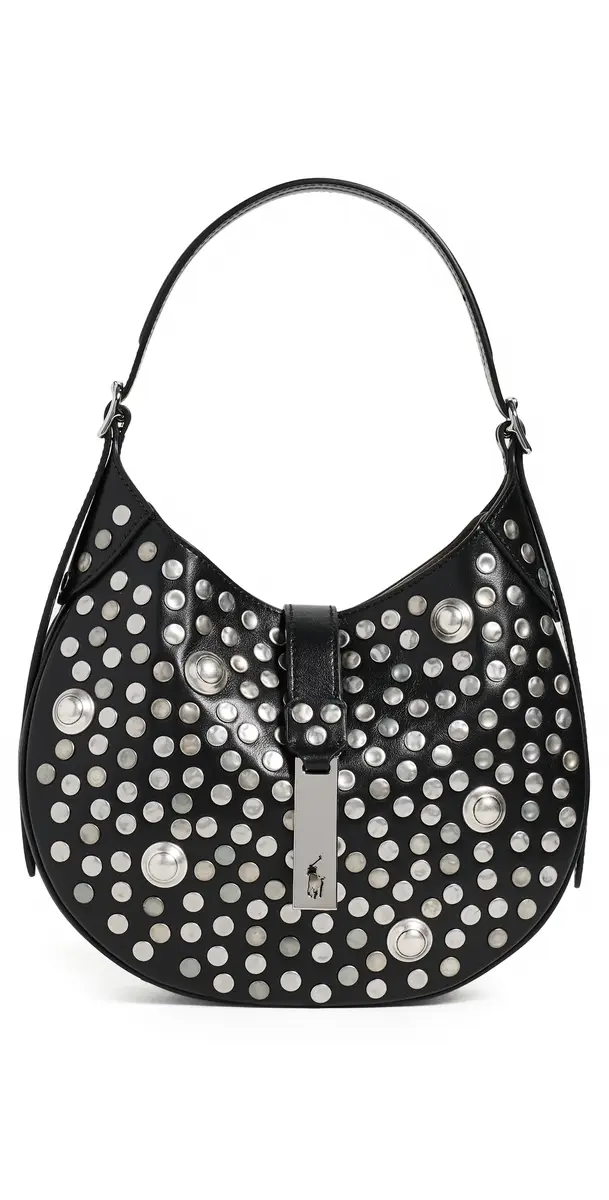 Polo Ralph Lauren Studded Leather Shoulder Bag Black One Size | Image 1 Polo Ralph Lauren Studded Leather Shoulder Bag Black One Size | Image 1
