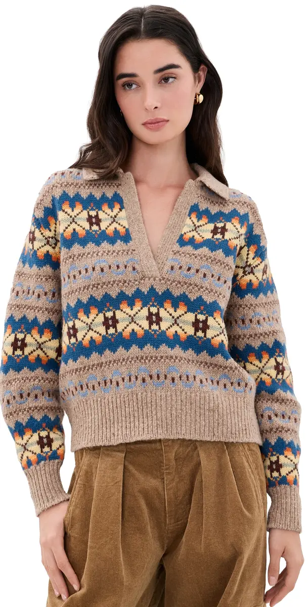 Polo Ralph Lauren Wool Blend Collared Sweater Tan Multi | Image 1 Polo Ralph Lauren Wool Blend Collared Sweater Tan Multi | Image 1