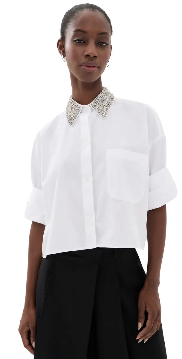 TWP Next Ex Crystal Collar Button Down Shirt White | Image 1 TWP Next Ex Crystal Collar Button Down Shirt White | Image 1