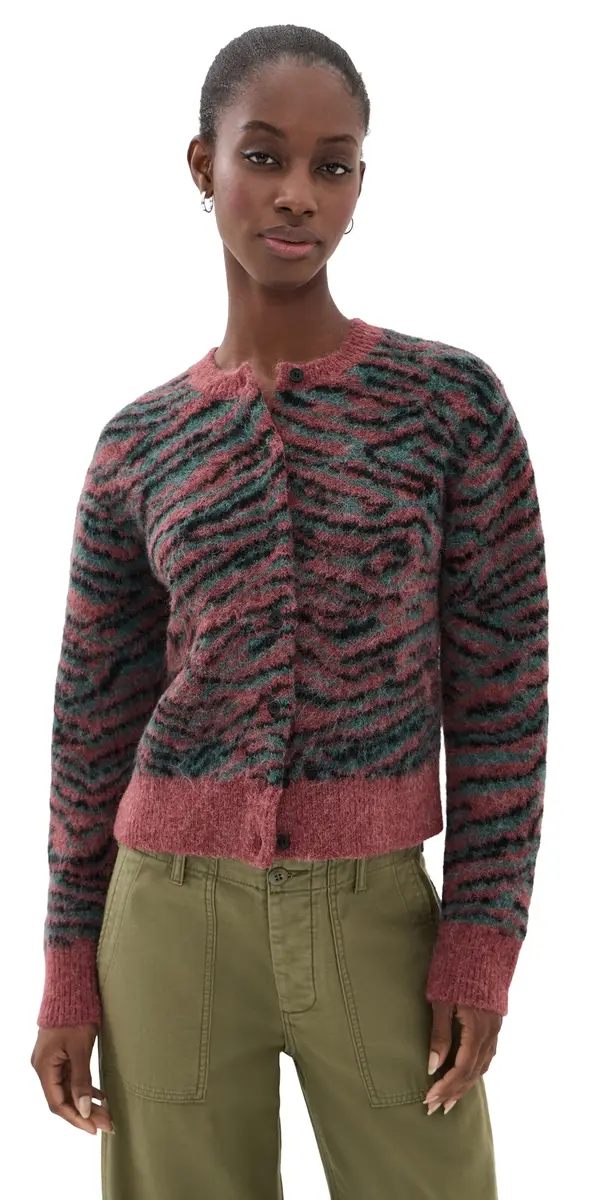 3.1 Phillip Lim Tiger Print Crew Neck Cardigan Sable Multi M | Image 1 3.1 Phillip Lim Tiger Print Crew Neck Cardigan Sable Multi M | Image 1
