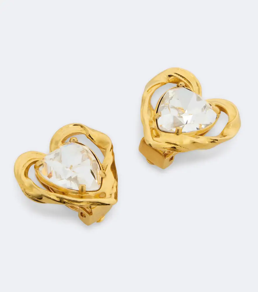 Oscar de la Renta Heart crystal-embellished clip-on earrings | Thumbnail 4