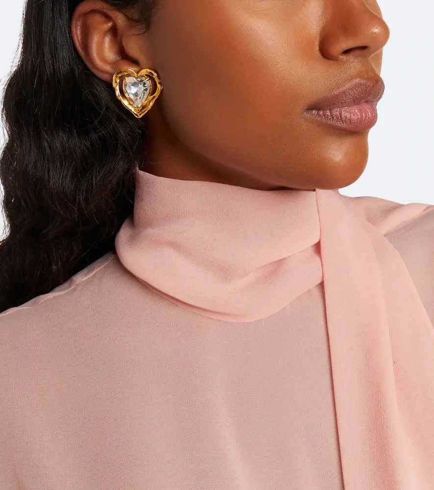 Oscar de la Renta Heart crystal-embellished clip-on earrings | Thumbnail 6