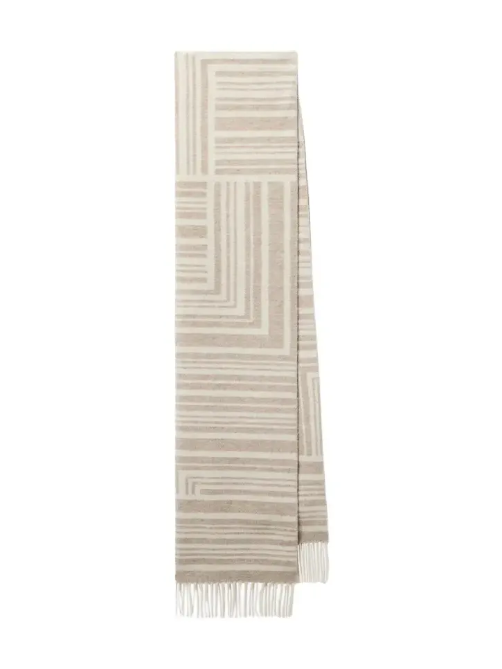 Ayla fringed jacquard wool and cashmere scarf
