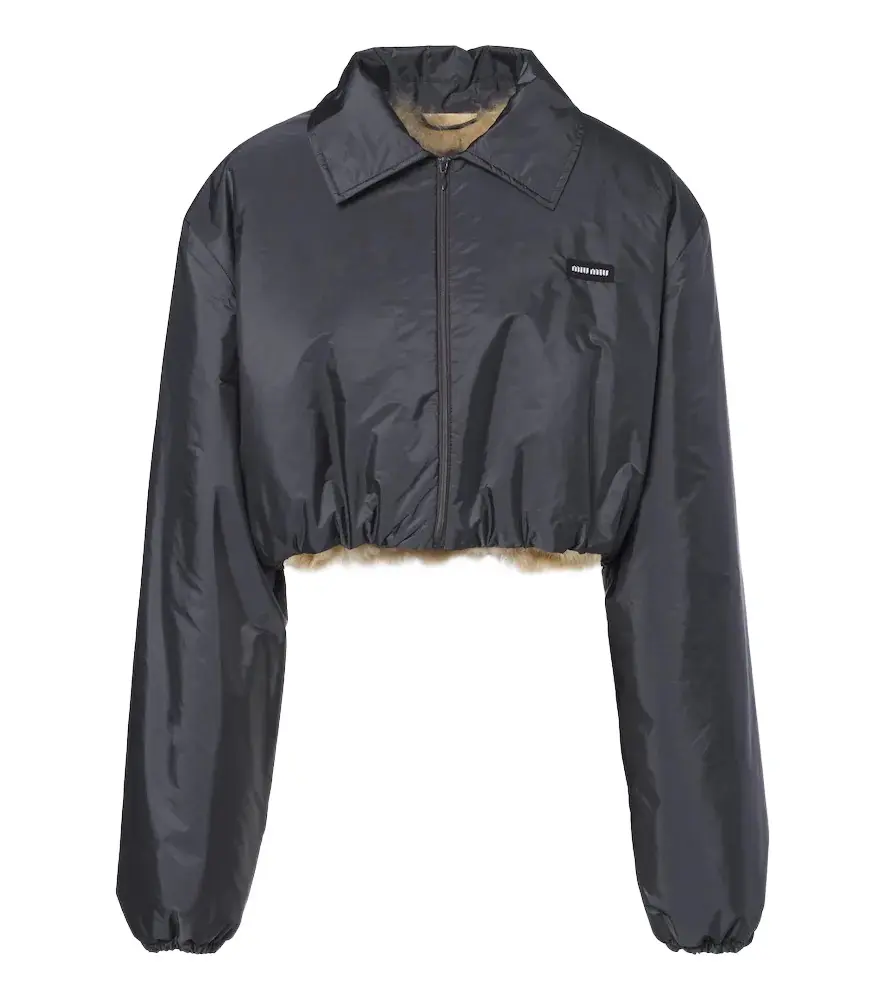 Miu Miu Cropped shearling-lined blouson jacket | Image 1 Miu Miu Cropped shearling-lined blouson jacket | Image 1