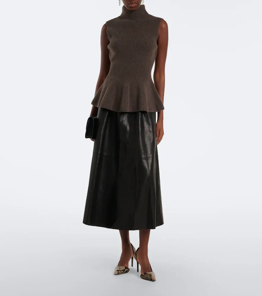 Nour Hammour Lenly leather midi skirt | Thumbnail 3