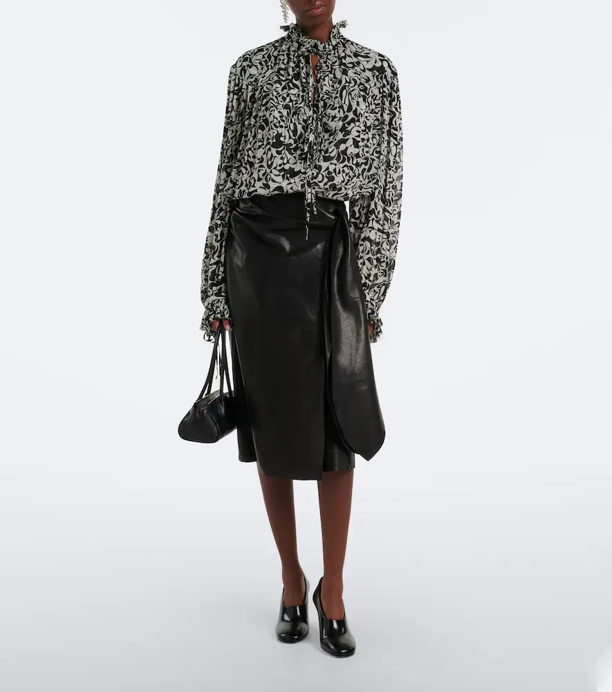 Nour Hammour Viret leather midi skirt | Thumbnail 2