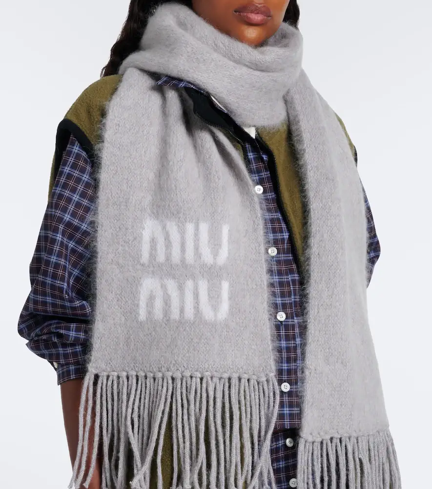 Miu Miu Fringed mohair and wool-blend scarf | Thumbnail 4 Miu Miu Fringed mohair and wool-blend scarf | Thumbnail 4