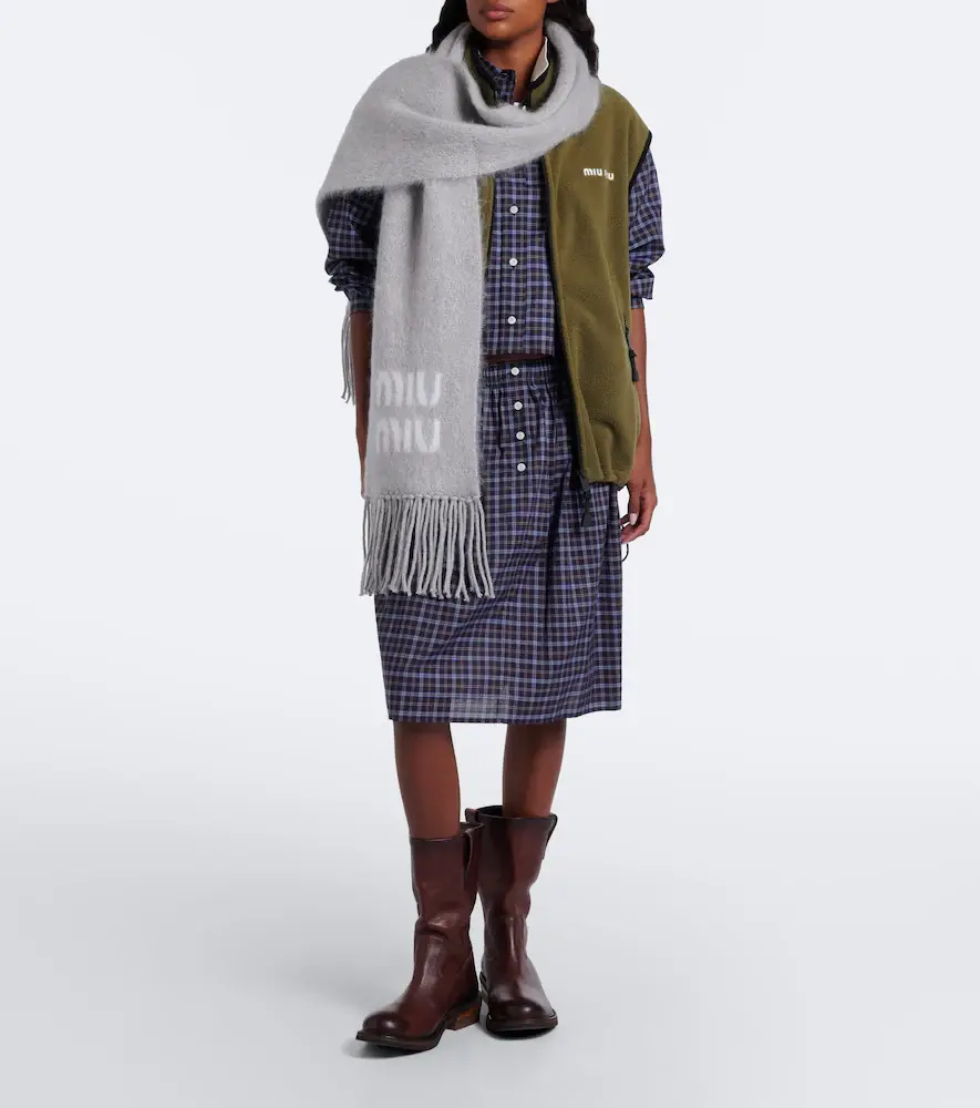 Miu Miu Fringed mohair and wool-blend scarf | Thumbnail 5 Miu Miu Fringed mohair and wool-blend scarf | Thumbnail 5