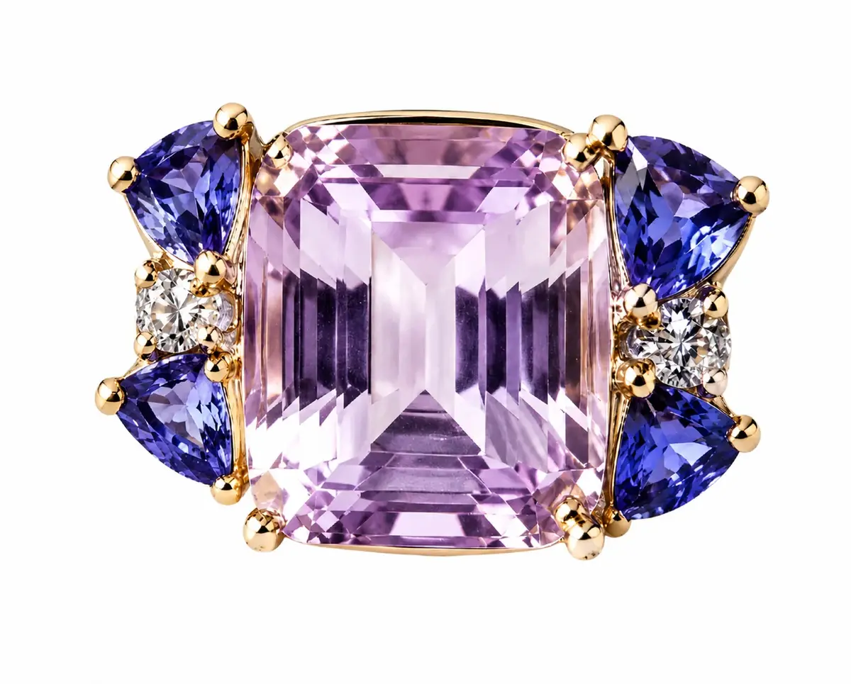 Wish Fine Jewelry 10.689ct Kunzite Tanzanite Diamond18K Ring