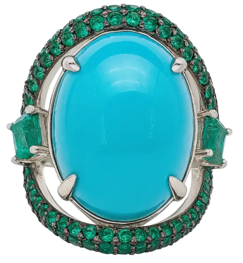 Wish Fine Jewelry 11.35ct Turquoise Emerald 18K Gold Cocktail Ring