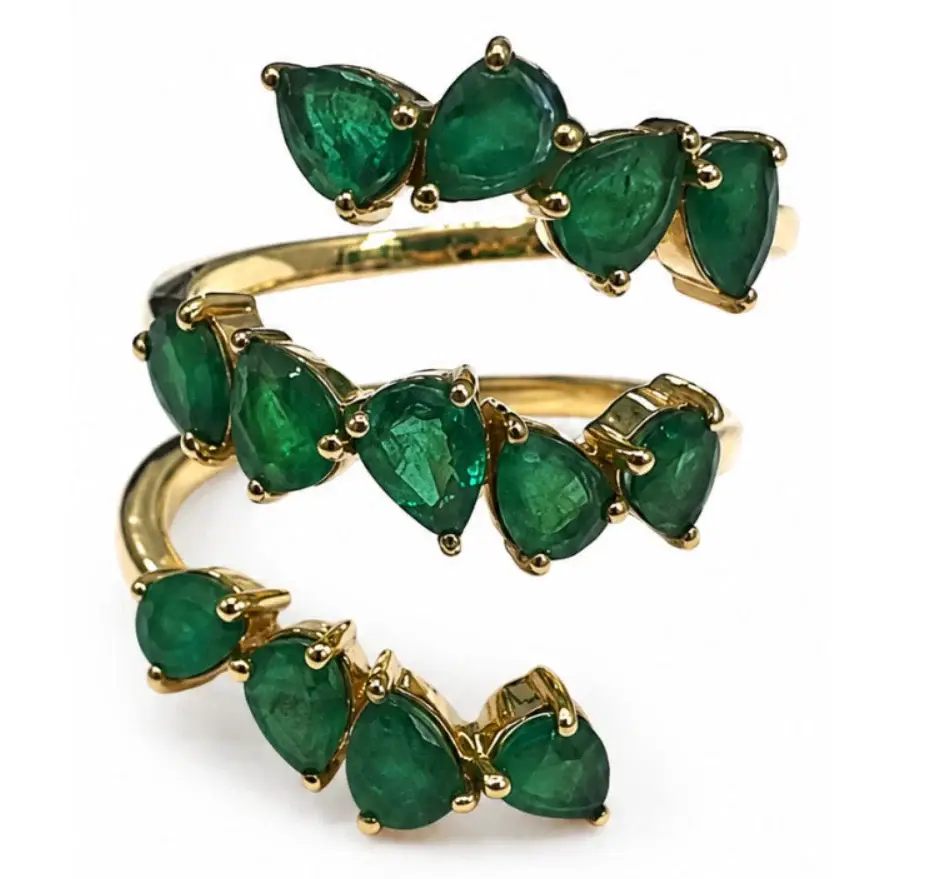 Wish Fine Jewelry 2.55ct Emerald 18K Gold Spiral Ring