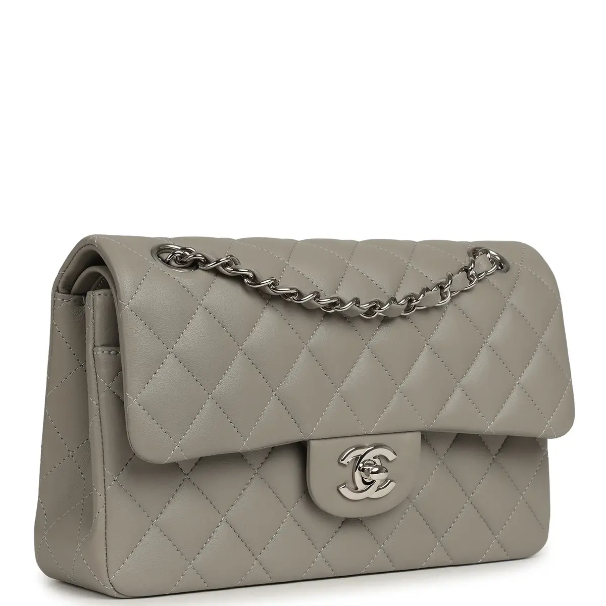 Chanel Chanel Small Classic Double Flap Bag Grey Lambskin Silver Hardware | Thumbnail 2