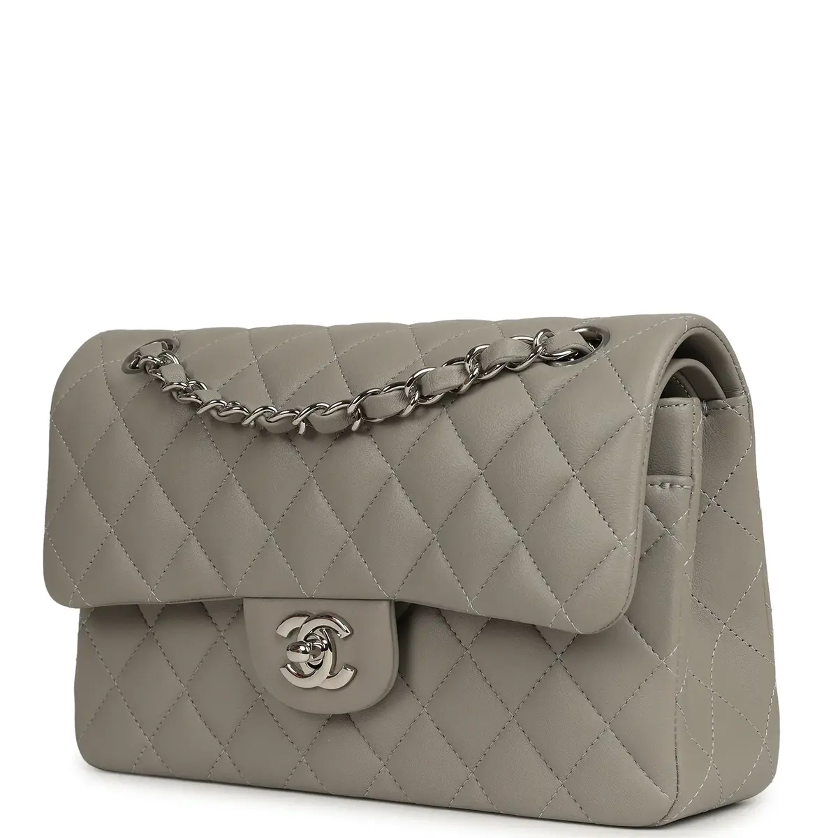 Chanel Chanel Small Classic Double Flap Bag Grey Lambskin Silver Hardware | Thumbnail 3