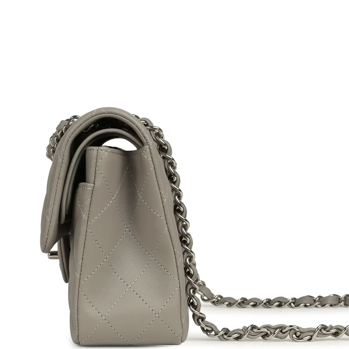 Chanel Chanel Small Classic Double Flap Bag Grey Lambskin Silver Hardware | Thumbnail 4