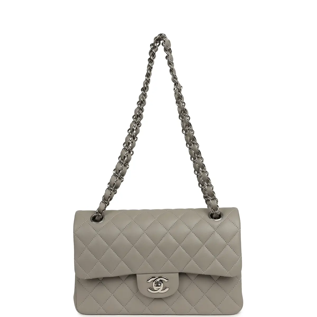 Chanel Chanel Small Classic Double Flap Bag Grey Lambskin Silver Hardware | Thumbnail 6