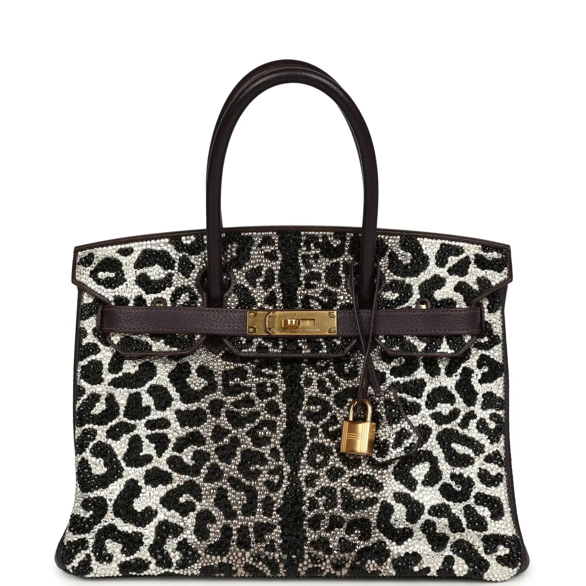 HERMÈS Custom Leopard Swarovski Crystal Hermes Birkin 30 Raisin Togo Gold Hardware | Image 1 HERMÈS Custom Leopard Swarovski Crystal Hermes Birkin 30 Raisin Togo Gold Hardware | Image 1