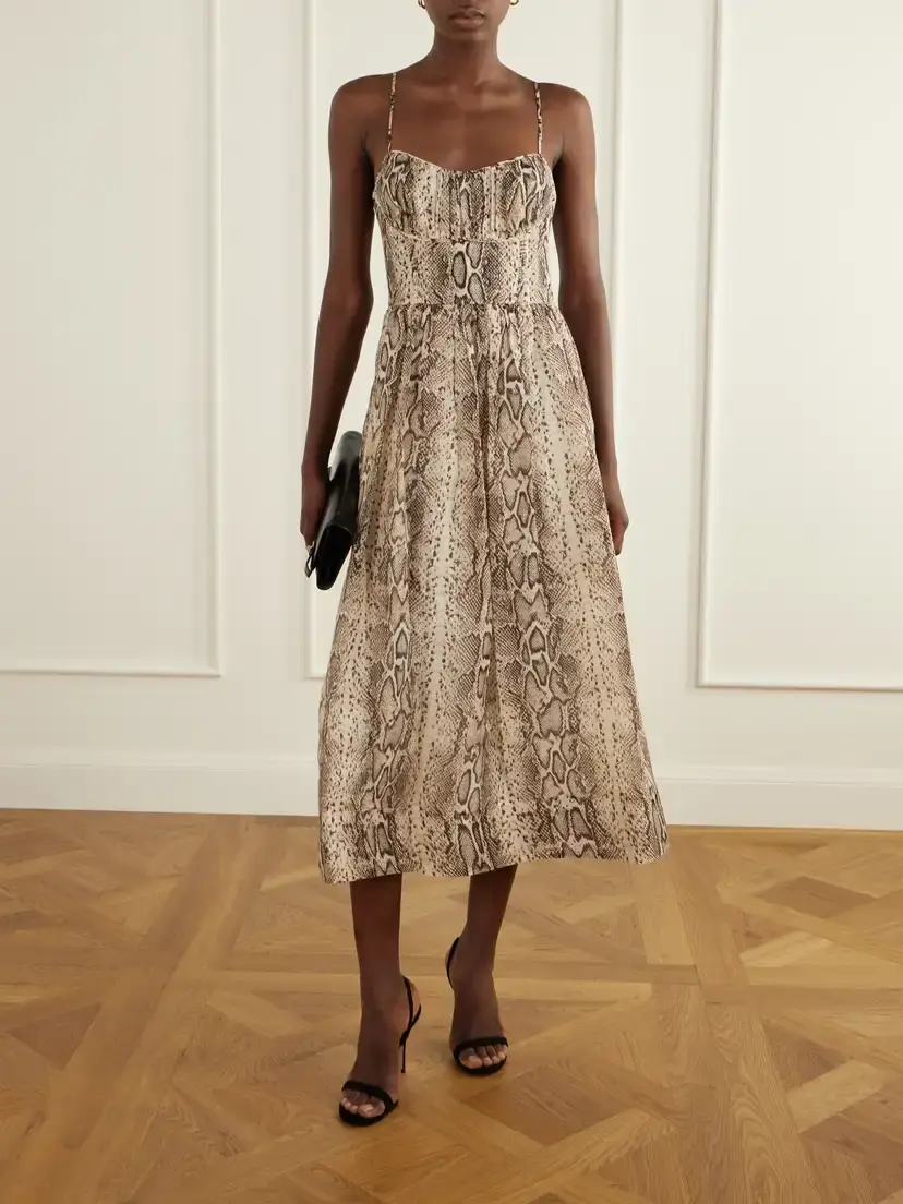 Cara Cara Alba Gathered Snake-print Linen And Silk-blend Organza Midi Dress | Thumbnail 2 Cara Cara Alba Gathered Snake-print Linen And Silk-blend Organza Midi Dress | Thumbnail 2