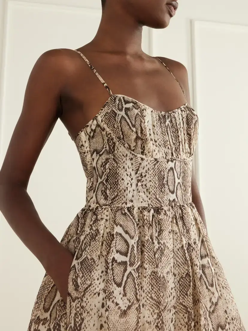 Cara Cara Alba Gathered Snake-print Linen And Silk-blend Organza Midi Dress | Thumbnail 4 Cara Cara Alba Gathered Snake-print Linen And Silk-blend Organza Midi Dress | Thumbnail 4