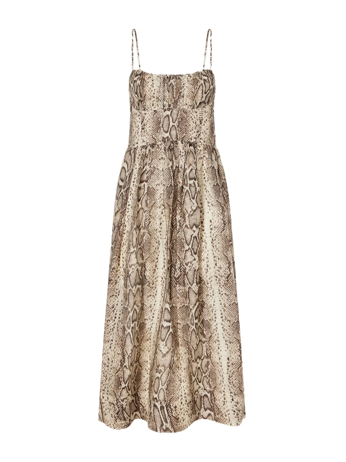 Alba Gathered Snake-print Linen And Silk-blend Organza Midi Dress