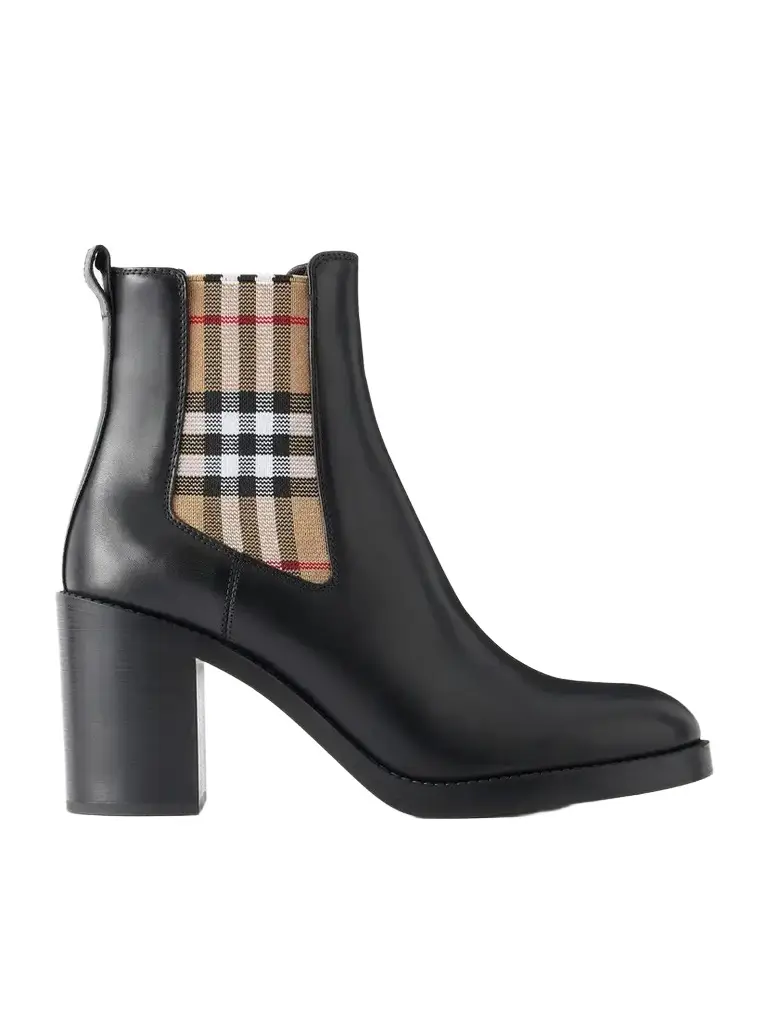 Burberry 70 Check-trimmed Leather Boots | Image 1 Burberry 70 Check-trimmed Leather Boots | Image 1