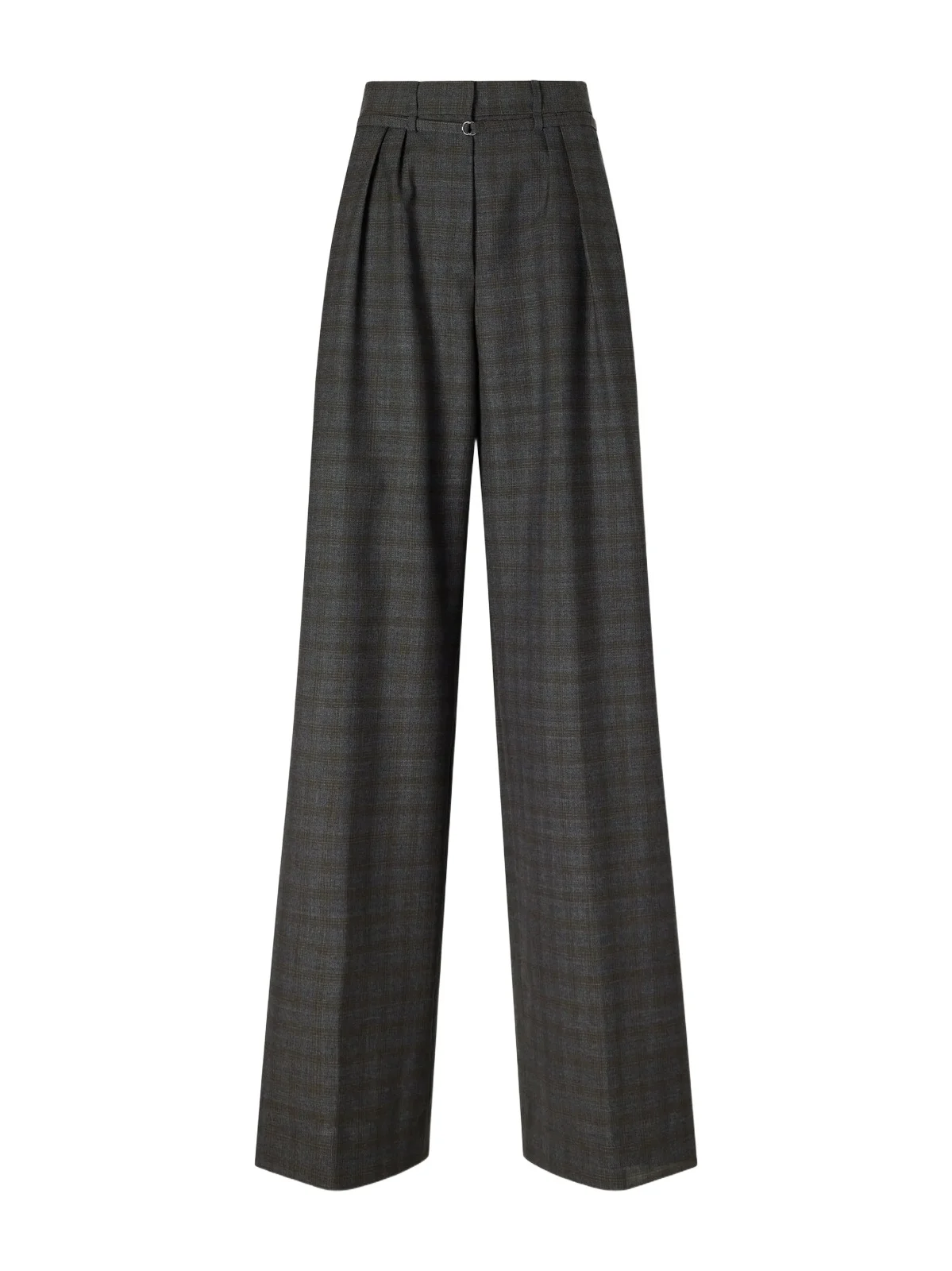 Belted Checked Wool Wide-leg Pants