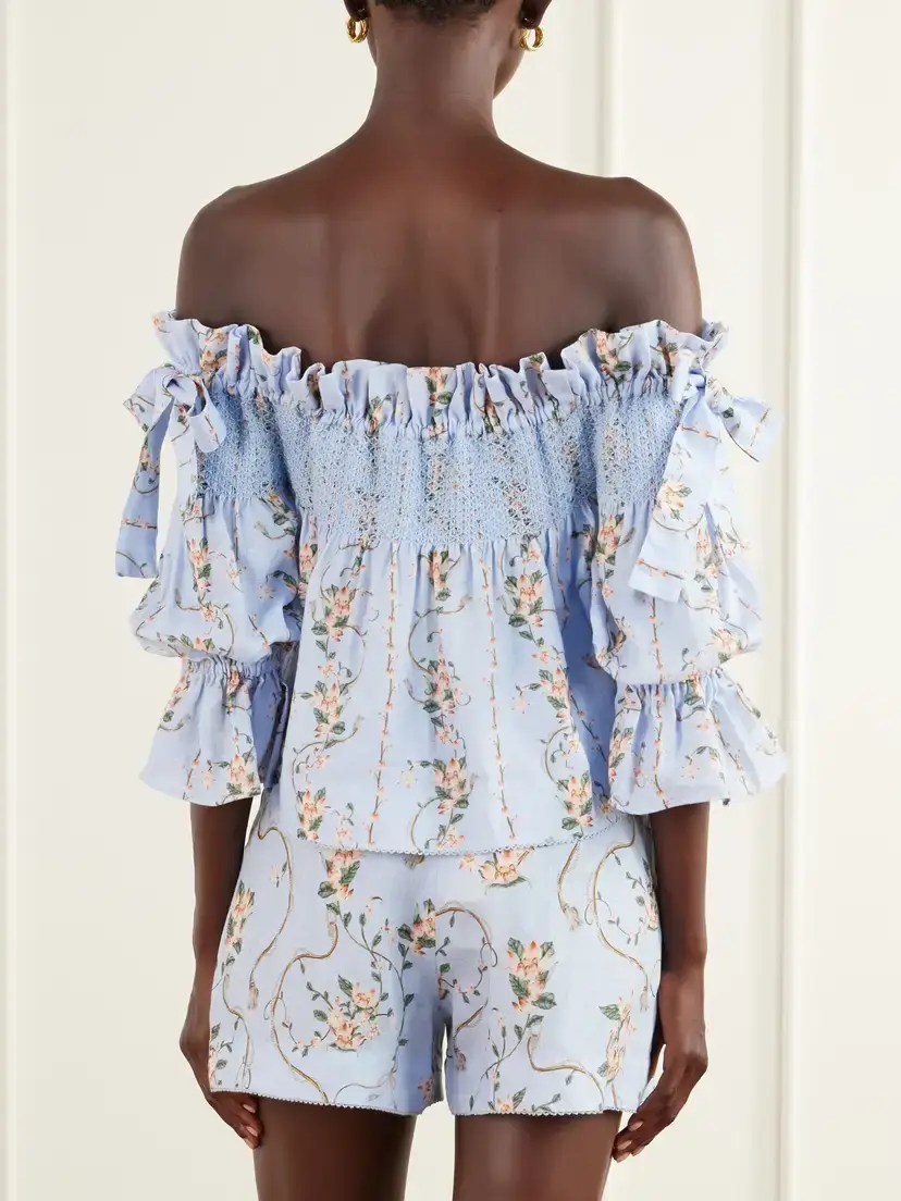 Agua by Agua Bendita Isla Navegante Printed Smocked Linen Blouse | Thumbnail 3 Agua by Agua Bendita Isla Navegante Printed Smocked Linen Blouse | Thumbnail 3