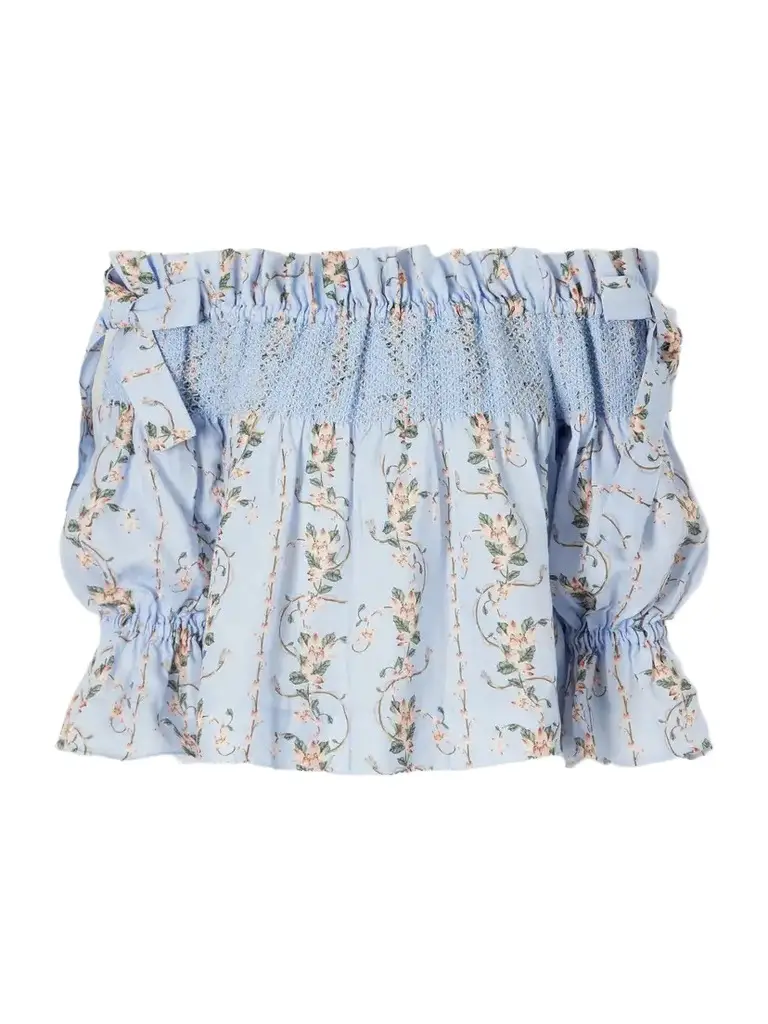 Agua by Agua Bendita Isla Navegante Printed Smocked Linen Blouse | Image 1 Agua by Agua Bendita Isla Navegante Printed Smocked Linen Blouse | Image 1