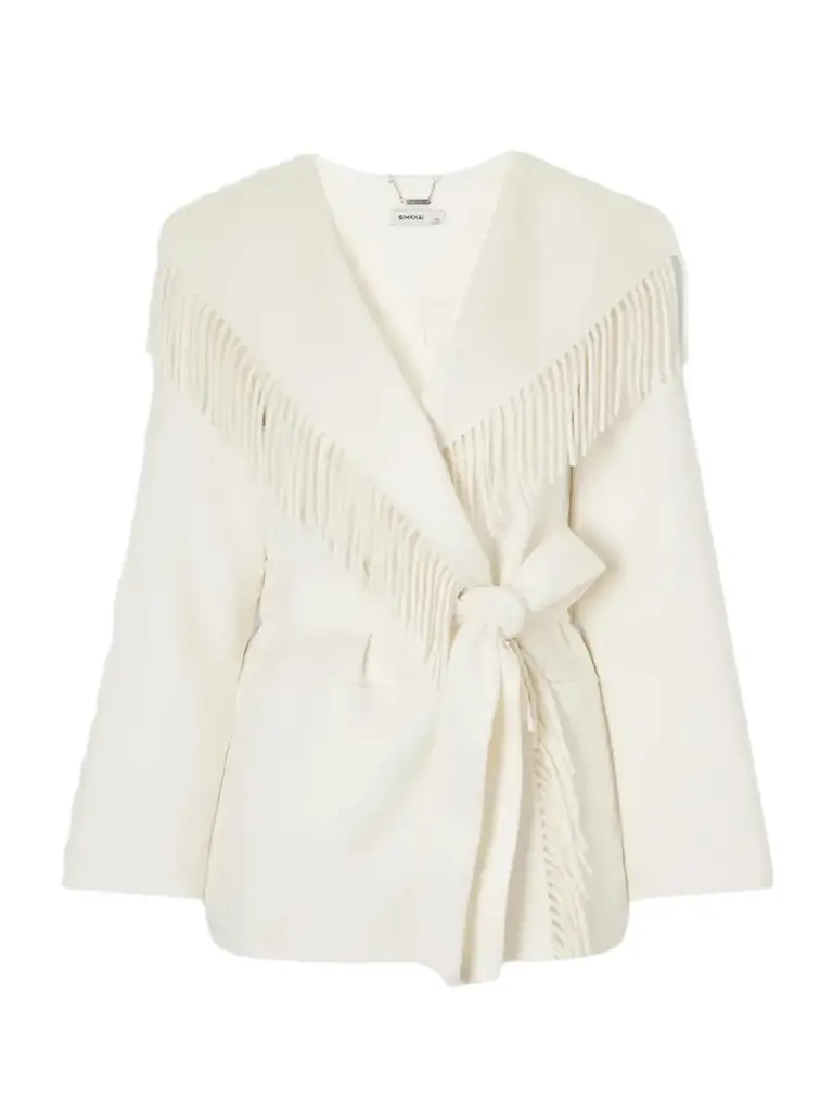 Simkhai Rowen Belted Fringed Wool-blend Jacket