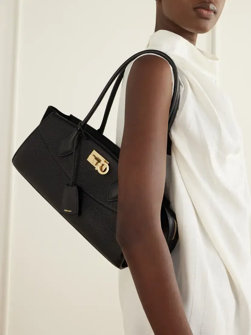 Ferragamo Studio East West Suede-trimmed Textured-leather Shoulder Bag | Thumbnail 2
