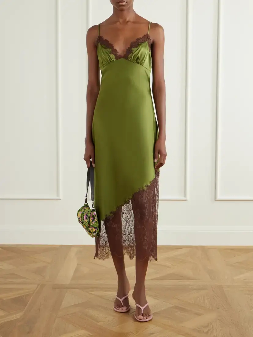 Staud Lara Lace-trimmed Silk-blend Midi Dress | Thumbnail 2 Staud Lara Lace-trimmed Silk-blend Midi Dress | Thumbnail 2