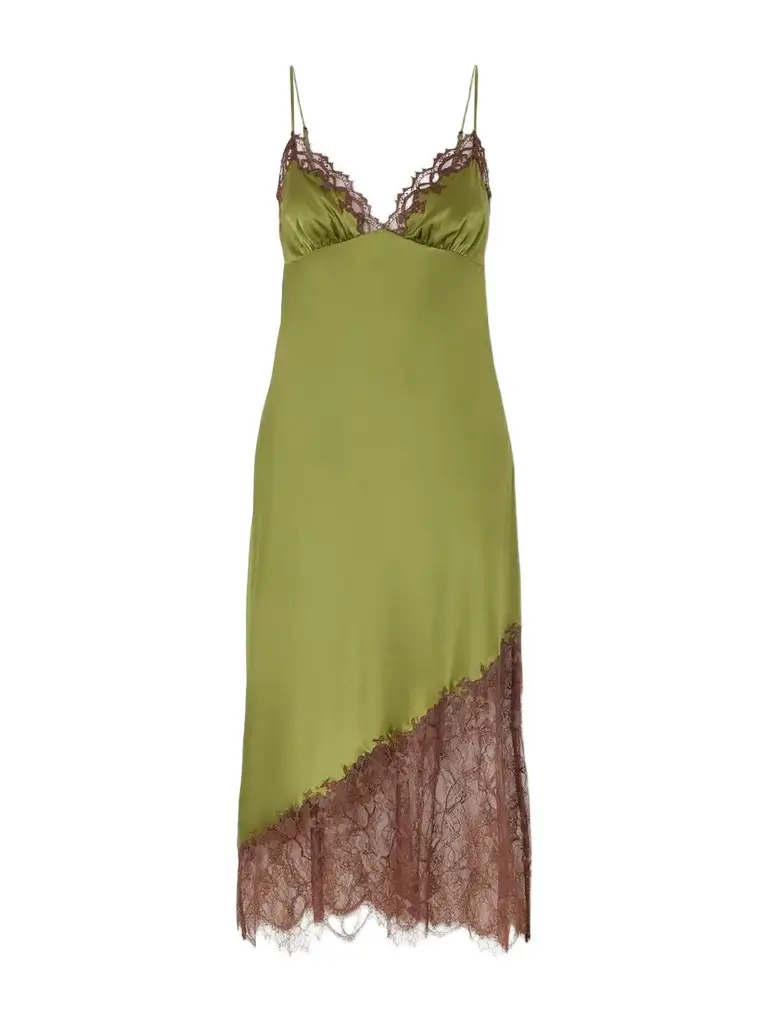 Staud Lara Lace-trimmed Silk-blend Midi Dress
