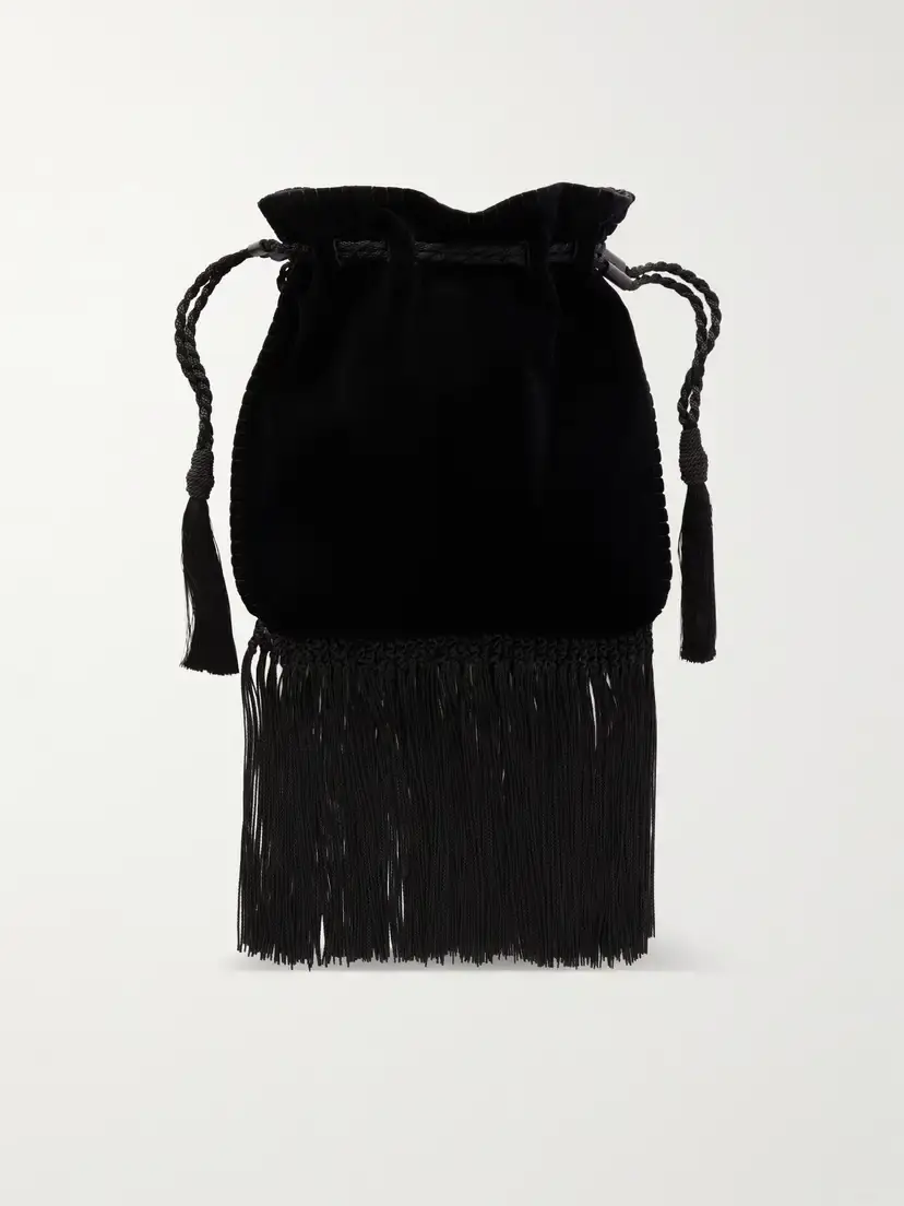 Valentino Garavani Sequin And Bead-embellished Fringed Velvet Drawstring Shoulder Bag | Thumbnail 4 Valentino Garavani Sequin And Bead-embellished Fringed Velvet Drawstring Shoulder Bag | Thumbnail 4