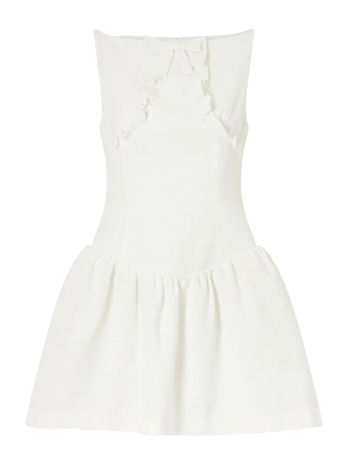 Bow-detail Ruffled Gathered Cady Mini Dress Bow-detail Ruffled Gathered Cady Mini Dress