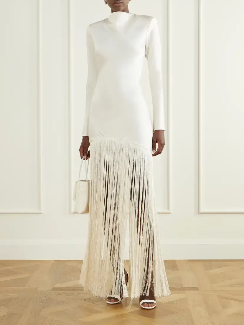 Ilkyaz Ozel Vesper Fringed Satin Gown | Thumbnail 2 Ilkyaz Ozel Vesper Fringed Satin Gown | Thumbnail 2