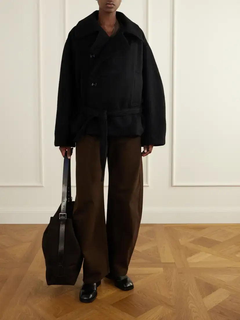 Lemaire Belted Wool And Alpaca-blend Coat - Black | Thumbnail 2 Lemaire Belted Wool And Alpaca-blend Coat - Black | Thumbnail 2