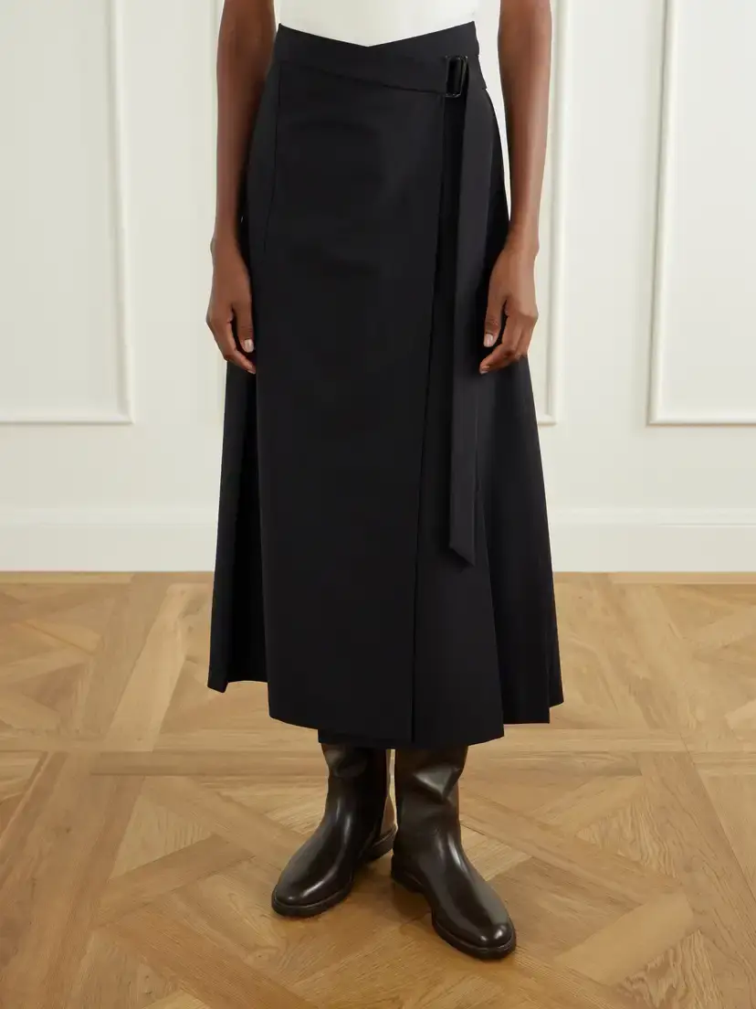 Brunello Cucinelli Pleated Wool-blend Wrap Midi Skirt | Thumbnail 3 Brunello Cucinelli Pleated Wool-blend Wrap Midi Skirt | Thumbnail 3