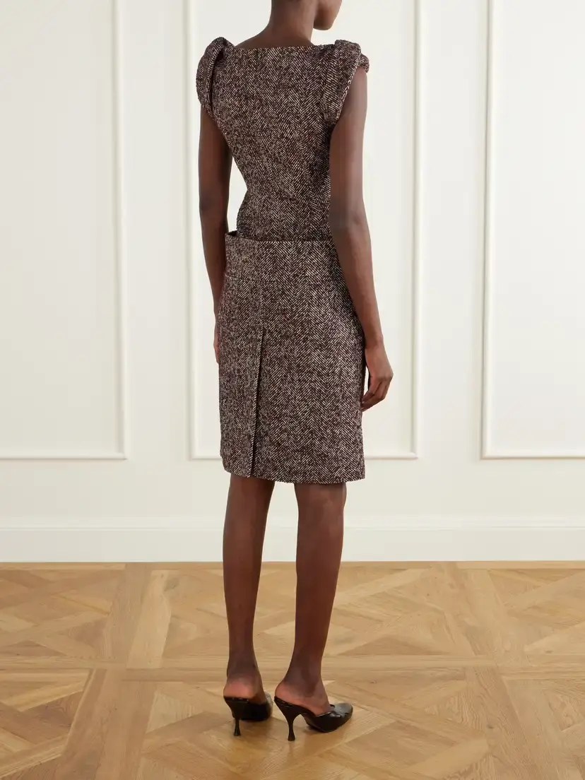 SHUSHU/TONG Bow-detailed Wool-blend Herringbone Midi Dress | Thumbnail 3 SHUSHU/TONG Bow-detailed Wool-blend Herringbone Midi Dress | Thumbnail 3