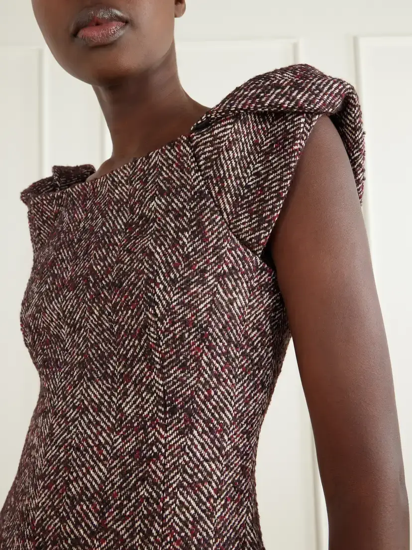 SHUSHU/TONG Bow-detailed Wool-blend Herringbone Midi Dress | Thumbnail 4 SHUSHU/TONG Bow-detailed Wool-blend Herringbone Midi Dress | Thumbnail 4