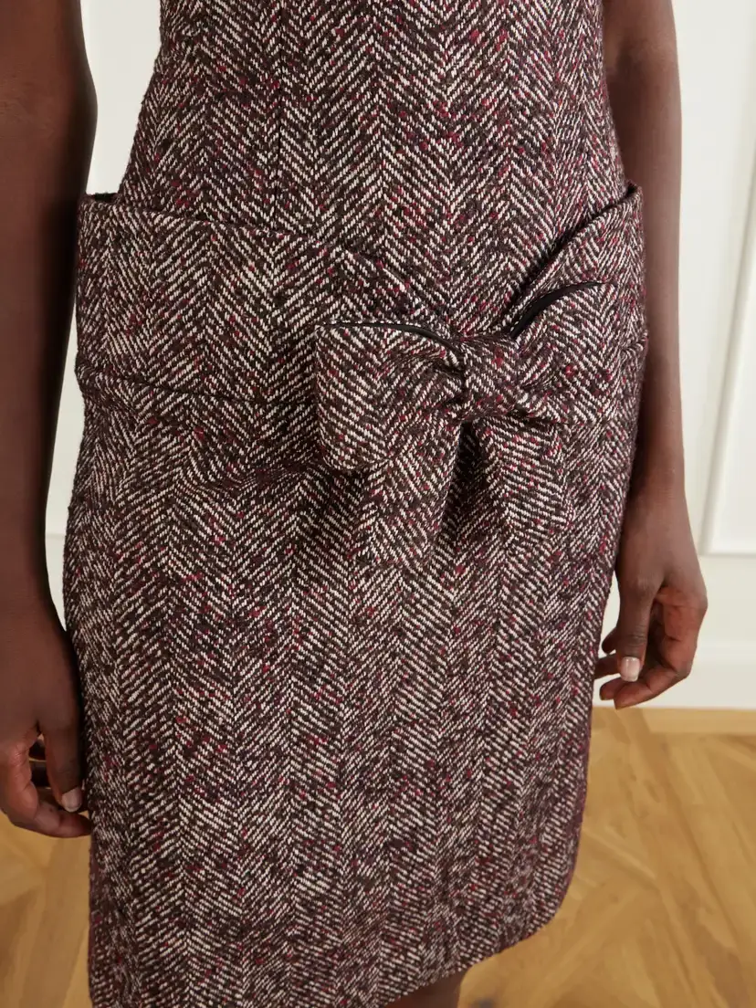 SHUSHU/TONG Bow-detailed Wool-blend Herringbone Midi Dress | Thumbnail 5 SHUSHU/TONG Bow-detailed Wool-blend Herringbone Midi Dress | Thumbnail 5