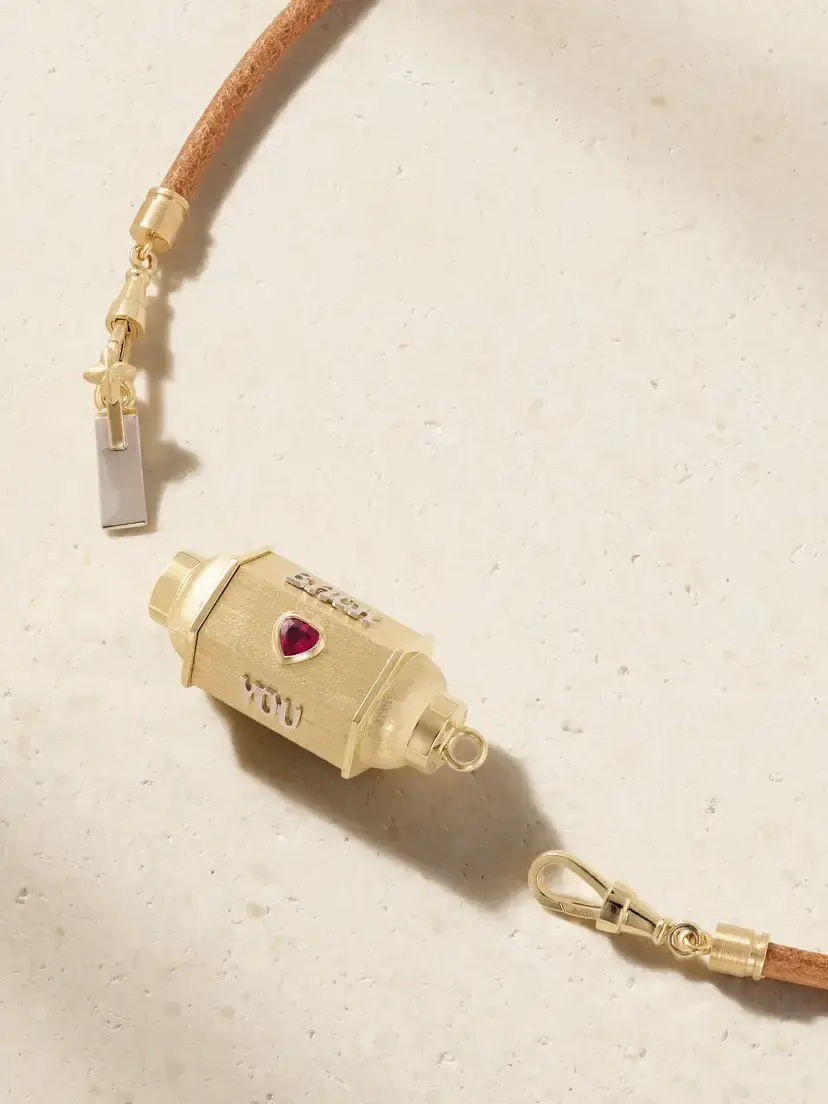 Marie Lichtenberg Love You Locket 18-karat Yellow And White Gold, Ruby, Diamond And Leather Necklace | Thumbnail 3 Marie Lichtenberg Love You Locket 18-karat Yellow And White Gold, Ruby, Diamond And Leather Necklace | Thumbnail 3