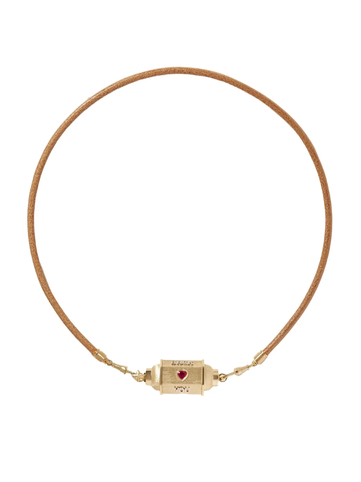 Love You Locket 18-karat Yellow And White Gold, Ruby, Diamond And Leather Necklace Love You Locket 18-karat Yellow And White Gold, Ruby, Diamond And Leather Necklace