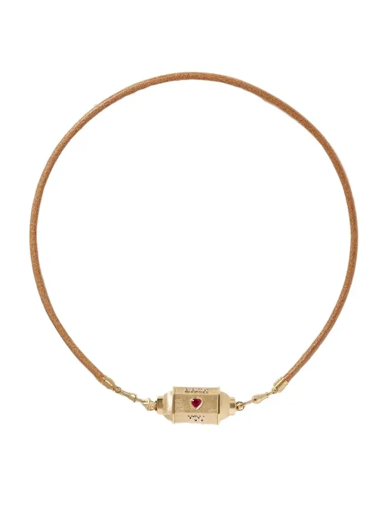 Marie Lichtenberg Love You Locket 18-karat Yellow And White Gold, Ruby, Diamond And Leather Necklace