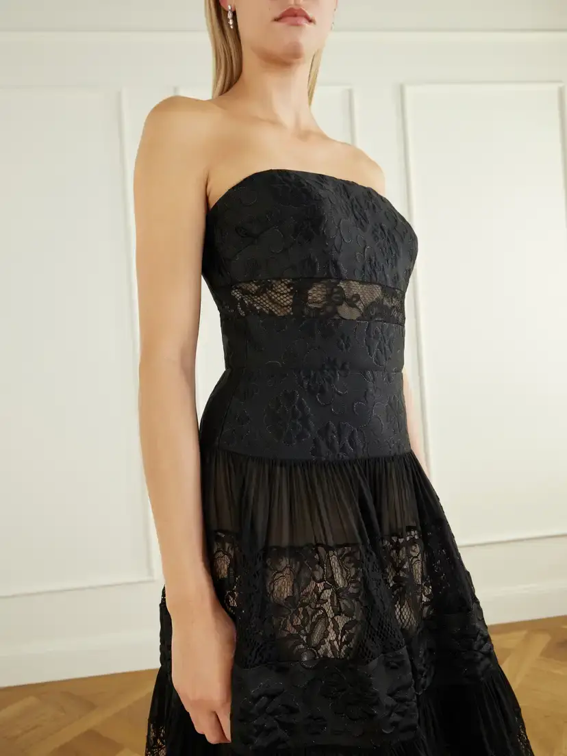 Elie Saab Strapless Lace-trimmed Chiffon Gown | Thumbnail 4 Elie Saab Strapless Lace-trimmed Chiffon Gown | Thumbnail 4