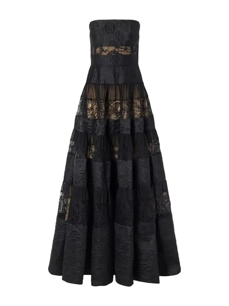 Strapless Lace-trimmed Chiffon Gown Strapless Lace-trimmed Chiffon Gown