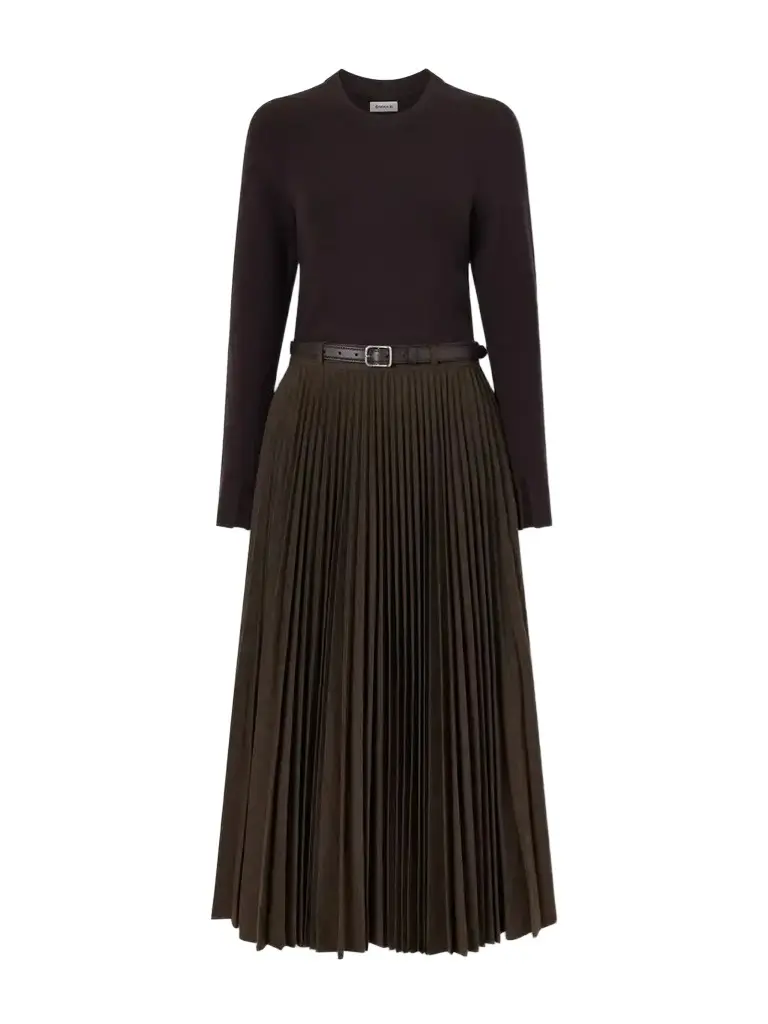 Simkhai Belted Pleated Woven Midi Dress