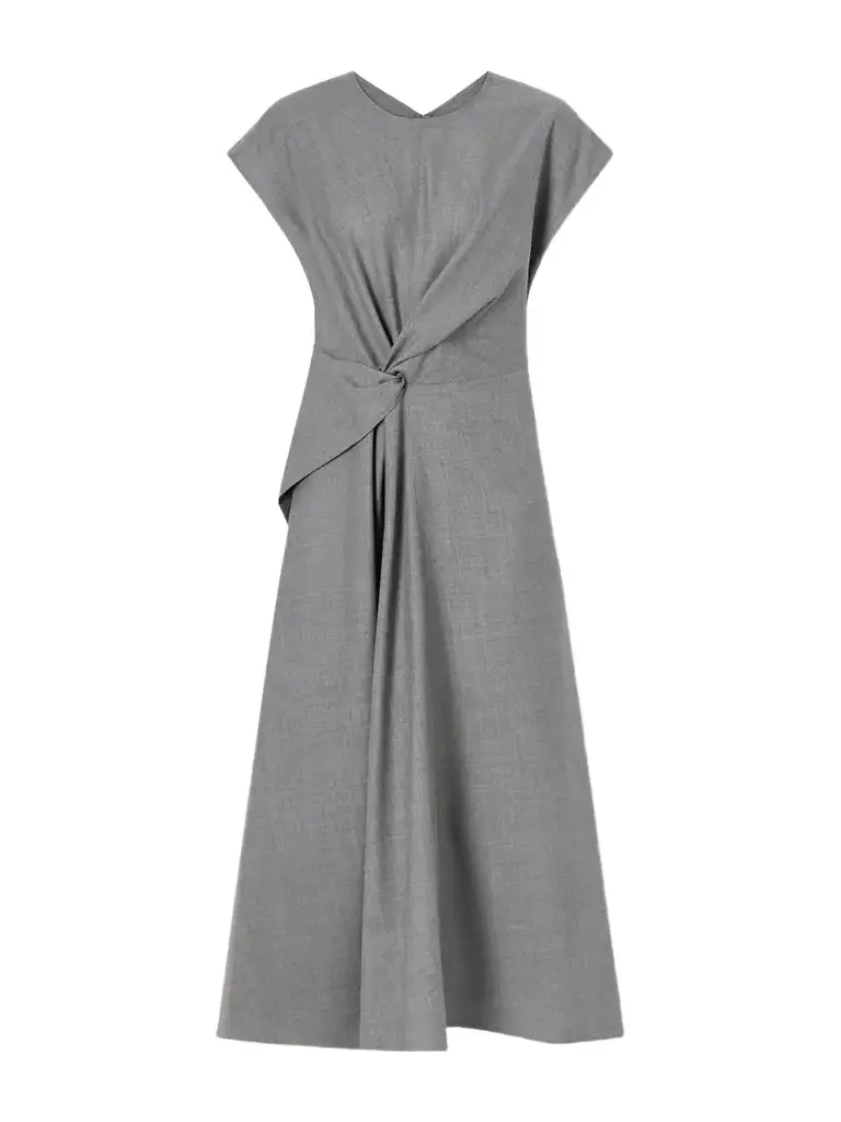 Victoria Beckham Aria Gathered Wool Midi Dress