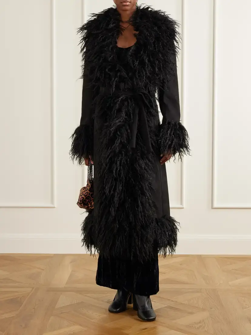 ANNA SUI Belted Plush-trimmed Woven Coat | Thumbnail 2 ANNA SUI Belted Plush-trimmed Woven Coat | Thumbnail 2