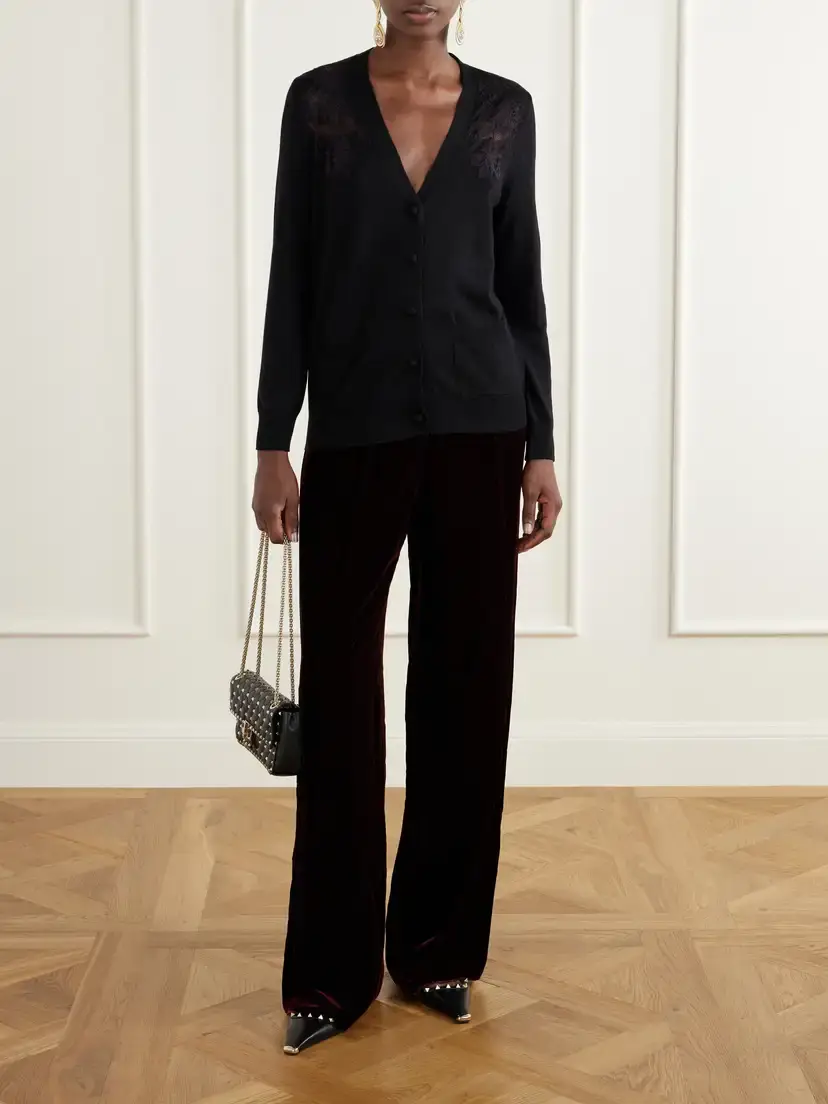 Valentino Garavani Lace-trimmed Wool Cardigan | Thumbnail 2 Valentino Garavani Lace-trimmed Wool Cardigan | Thumbnail 2